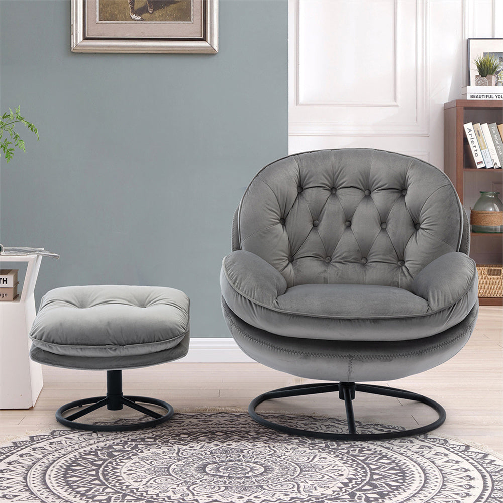 Velvet Swivel Chair and Ottoman