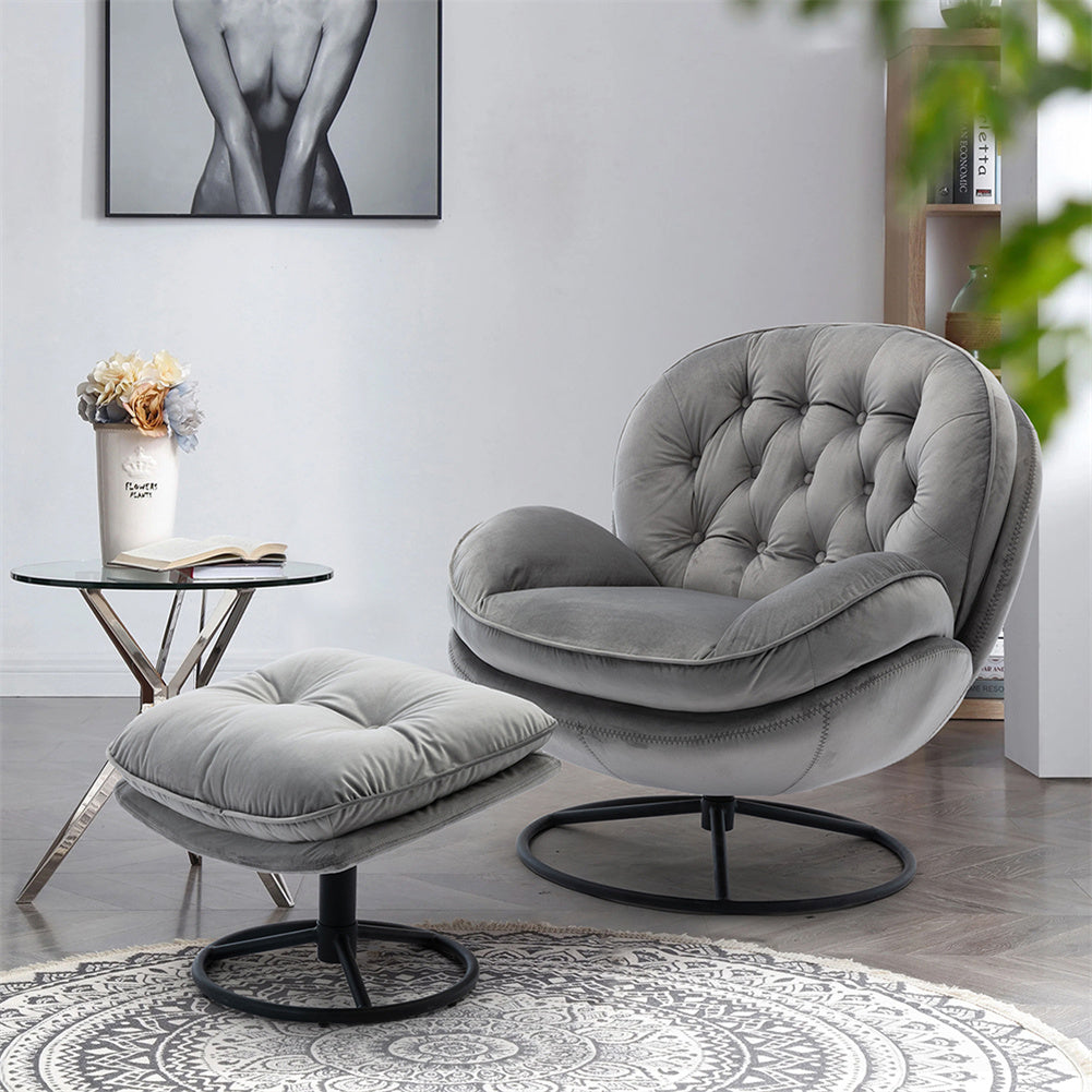 Velvet Swivel Chair and Ottoman