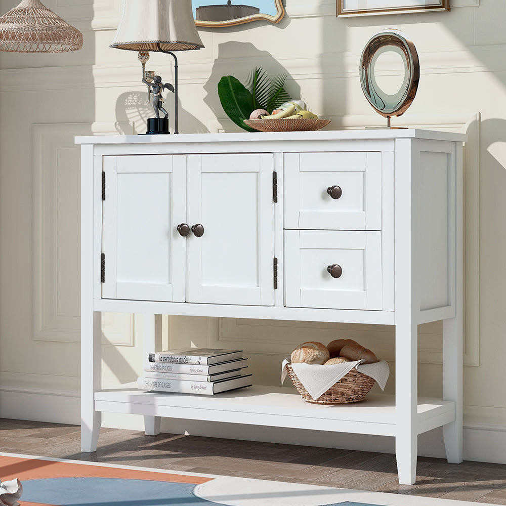 Modern Console Table with 2 Drawers, 1 Cabinet and 1 Shelf, White