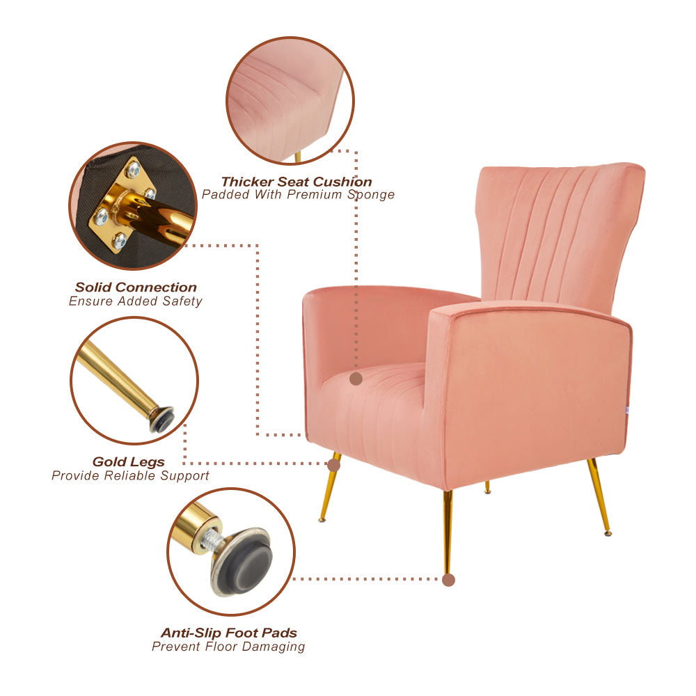 Velvet Accent Chair with Wingback and Gold Legs