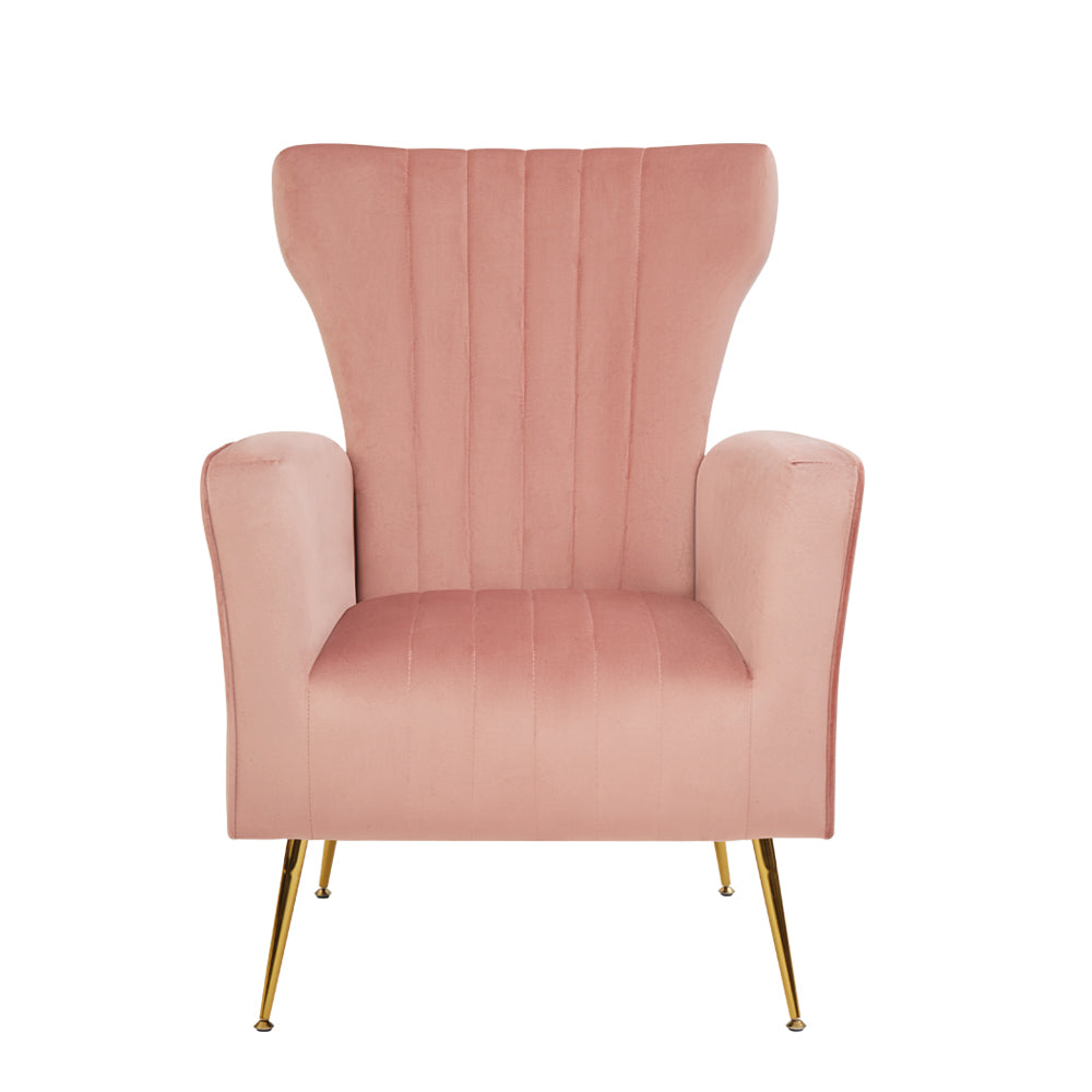 Velvet Accent Chair with Wingback and Gold Legs