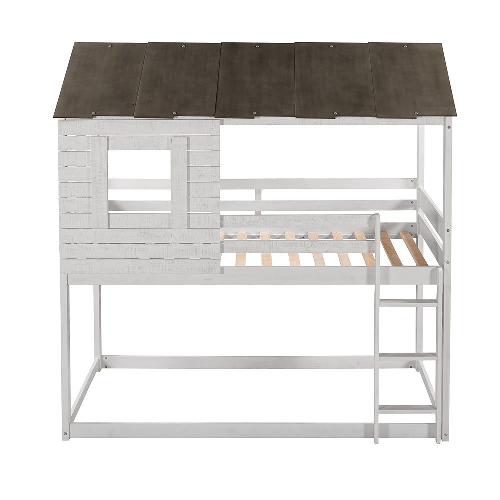 Twin Over Twin Bunk Bed with Roof