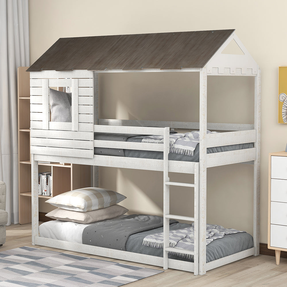 Twin Over Twin Bunk Bed with Roof