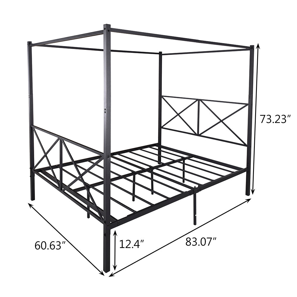 Metal Queen Canopy Bed with Headboard