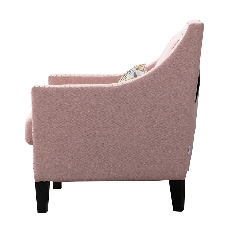 Tufted Linen Armchair Sofa Chair, Pink