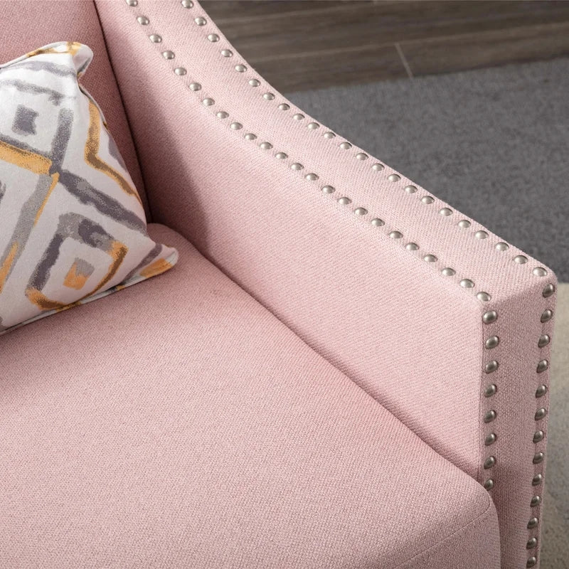 Tufted Linen Armchair Sofa Chair, Pink