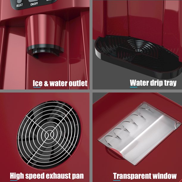 2 In 1 Electric Portable Ice Maker, Countertop Automatic Ice Machine, Red