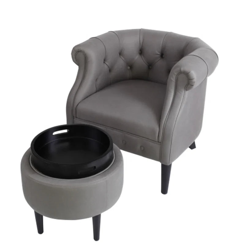 Tufted Sofa Arm Chair and Ottoman, Gray