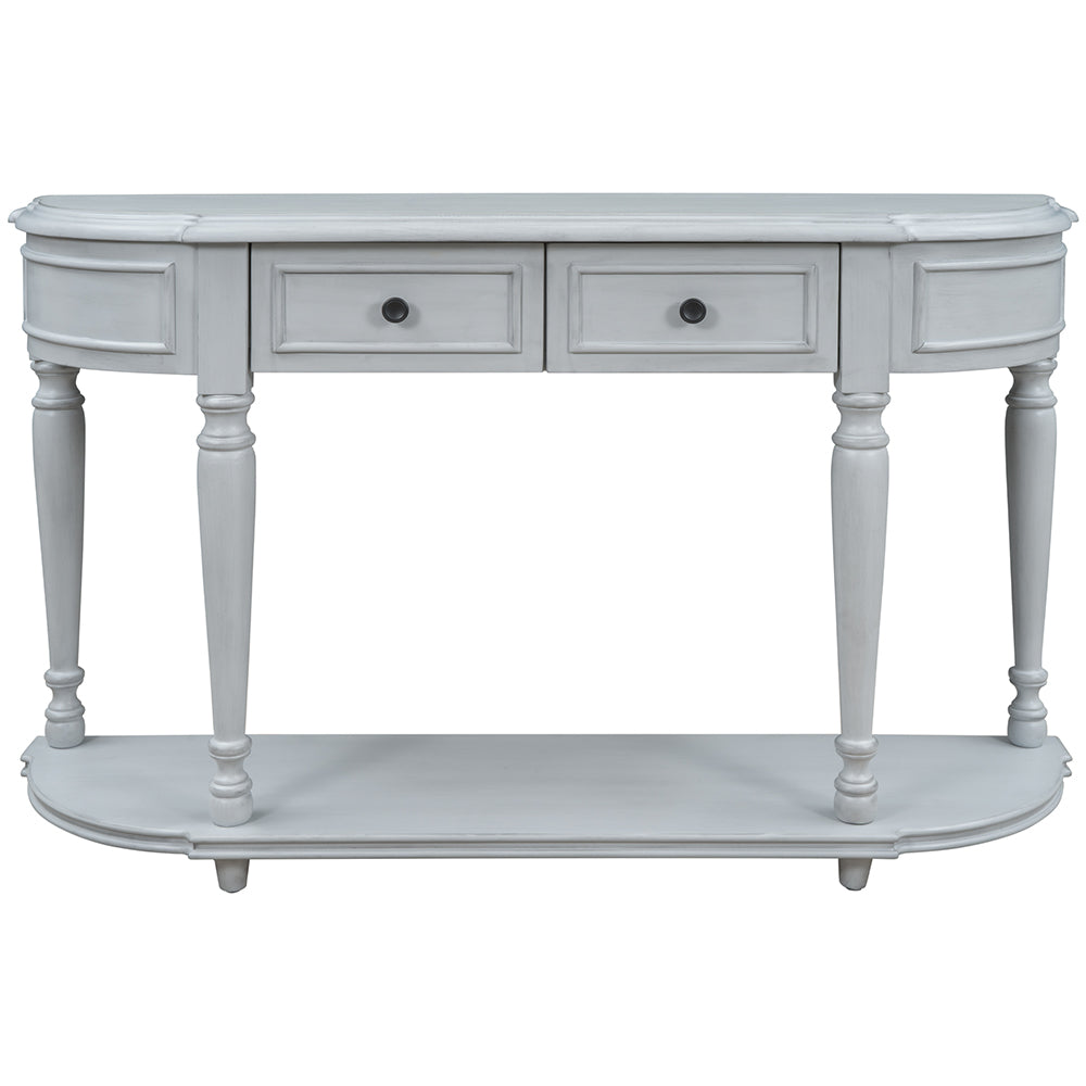 Curved Console Table with Drawers and Shelf