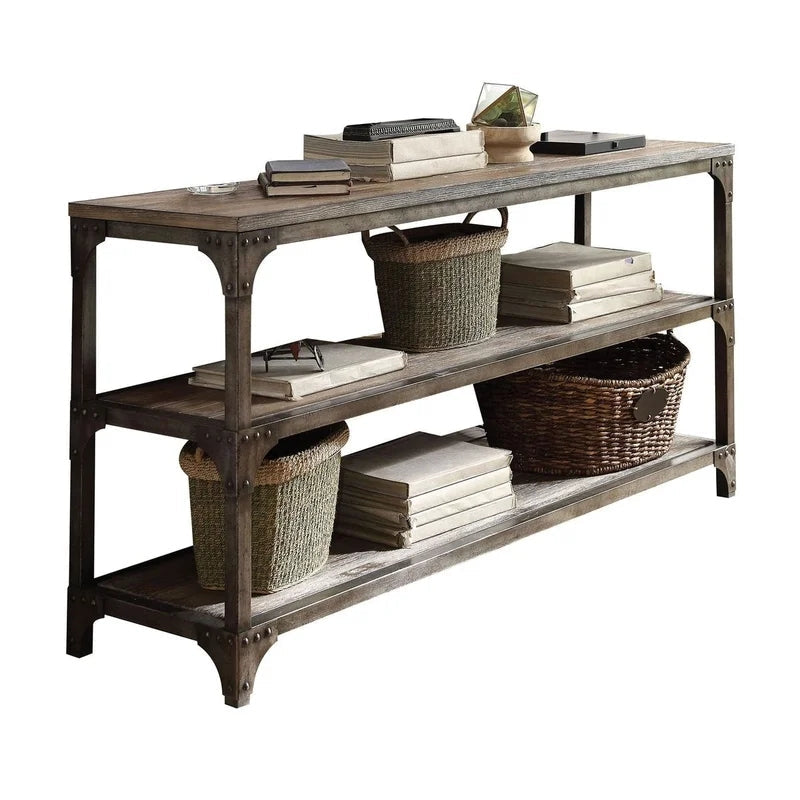Console Table, Weathered Oak & Antique Silver