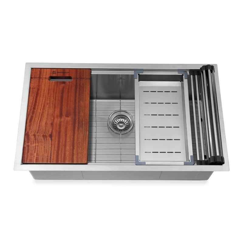 32 Inch Workstation Kitchen Sink With Intergrated Ledge And Accessories