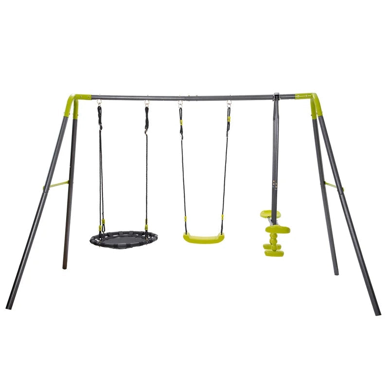 3 in 1 Metal Swing Set for Backyard, Heavy Duty A-Frame