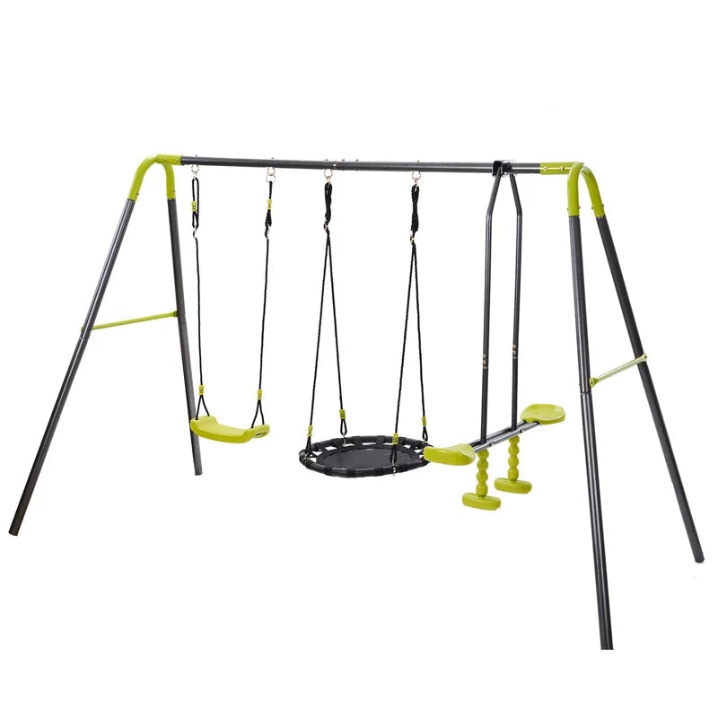 3 in 1 Metal Swing Set for Backyard, Heavy Duty A-Frame