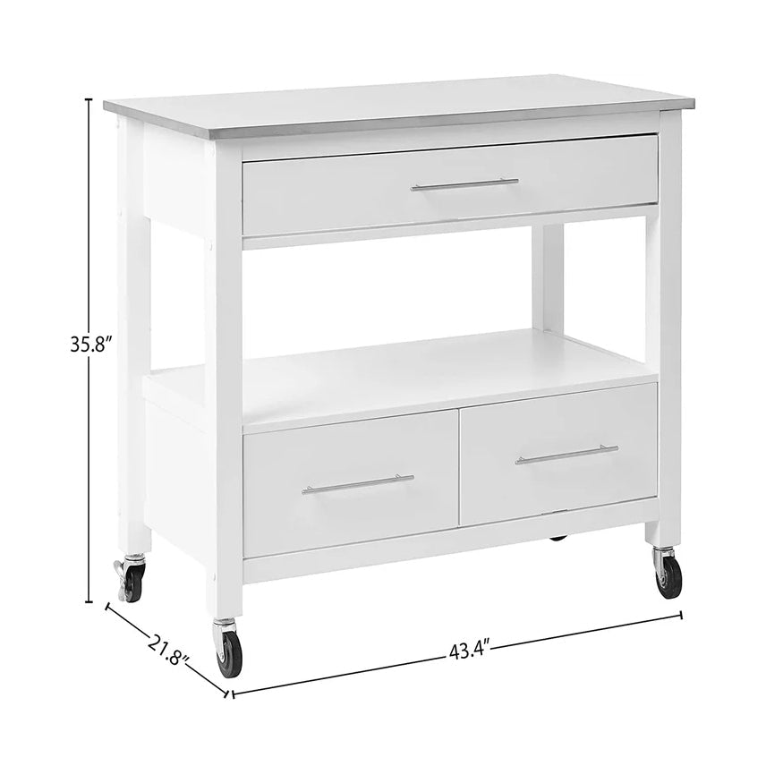 42.5'' W Rolling Kitchen Cart, Stainless Steel & White