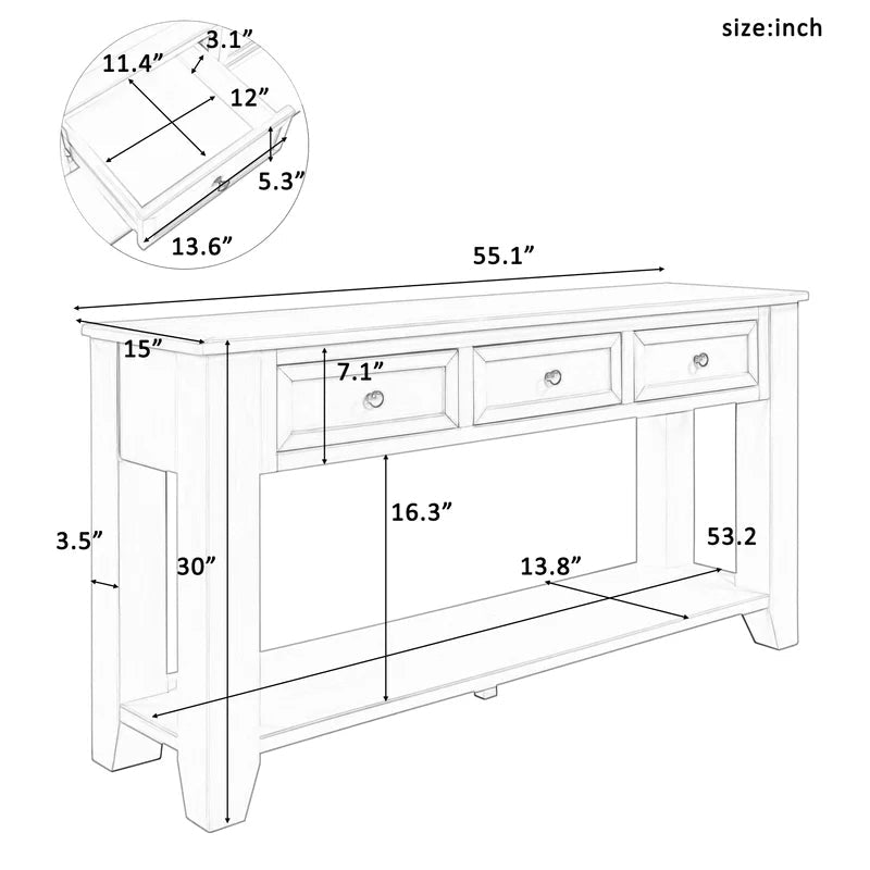 55 inches Modern Solid Wood Console Sofa Table, Blue