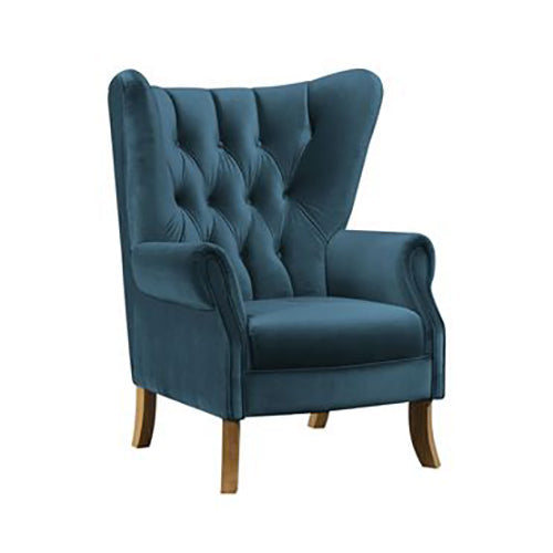 Modern Wingback Club Chair, Azure Blue Velvet