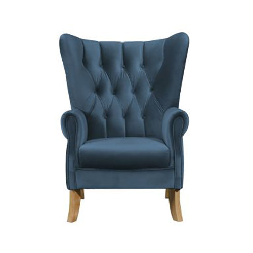 Modern Wingback Club Chair, Azure Blue Velvet