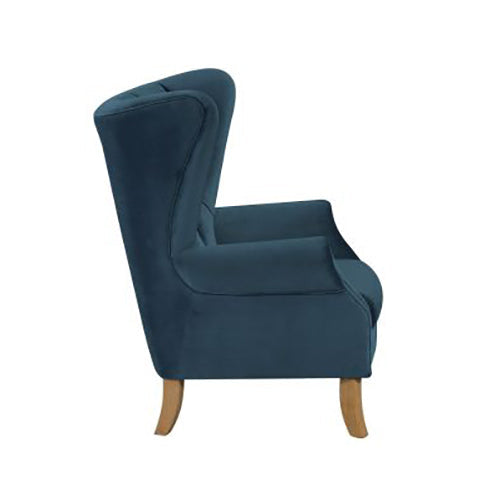 Modern Wingback Club Chair, Azure Blue Velvet