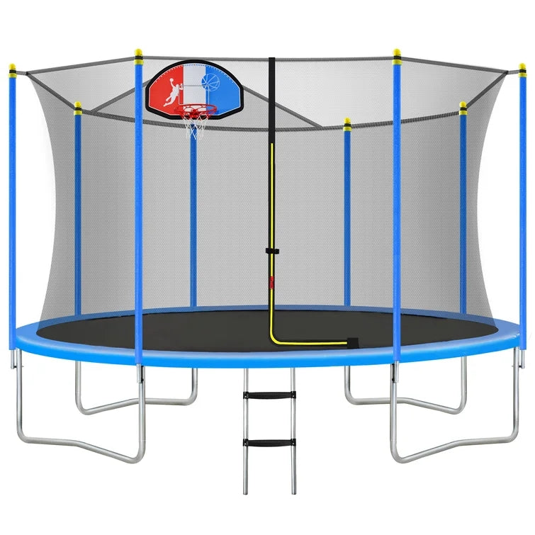 8FT Trampoline with Safety Enclosure Net, Basketball Hoop and Ladder