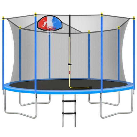 8FT Trampoline with Safety Enclosure Net, Basketball Hoop and Ladder