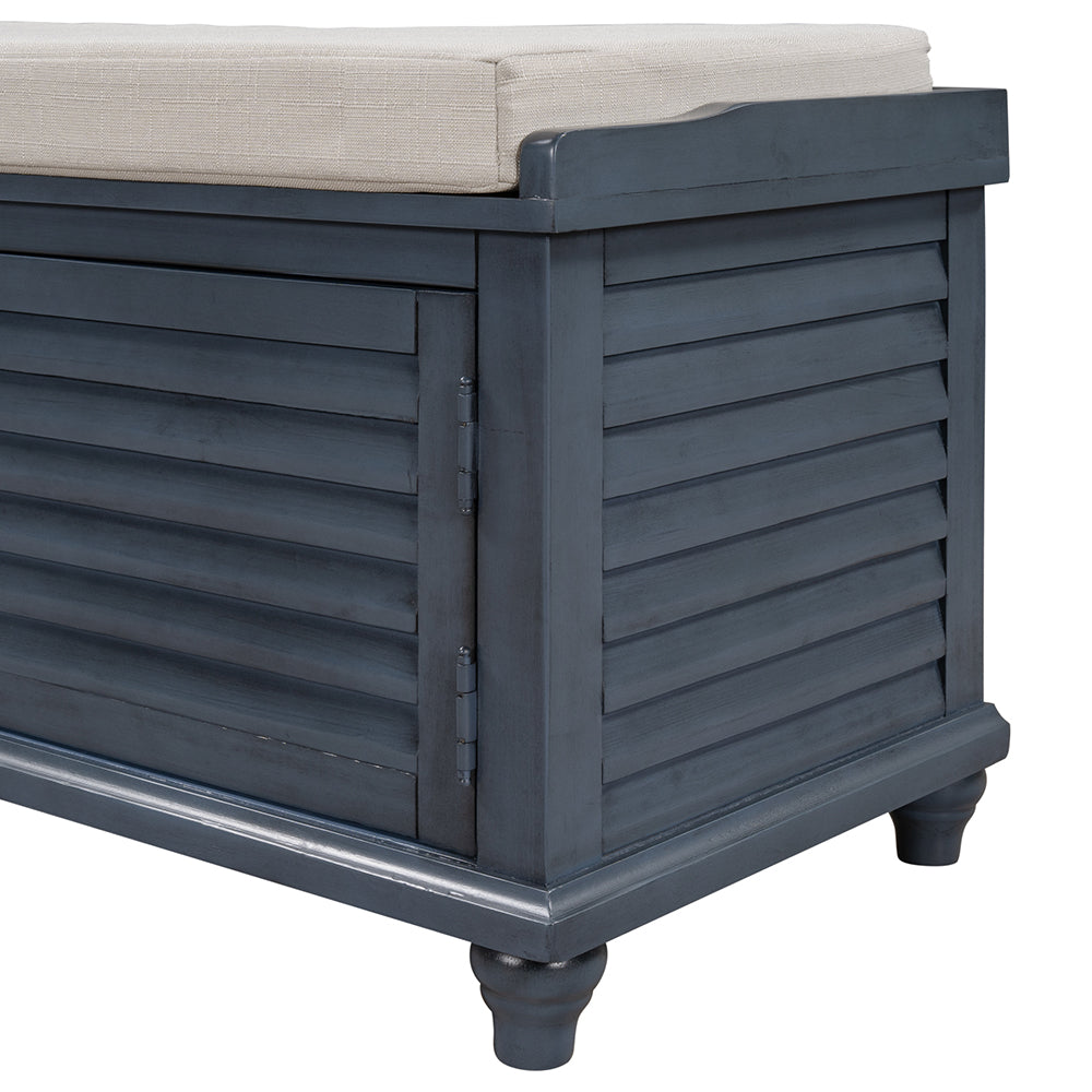 Wooden Storage Bench with Removable Cushion, Navy Blue