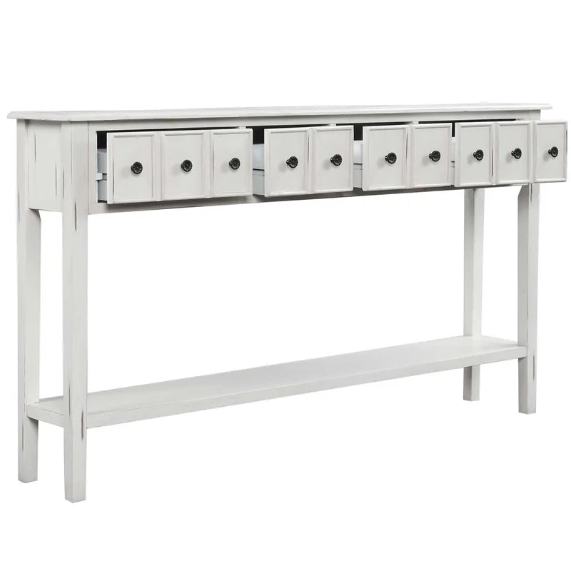 60 Inches Rustic Solid Wood Console Table, Antique White