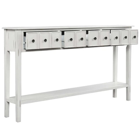 60 Inches Rustic Solid Wood Console Table, Antique White