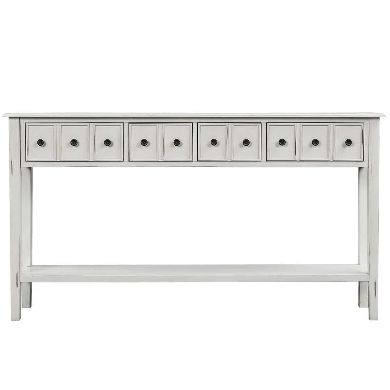 60 Inches Rustic Solid Wood Console Table, Antique White