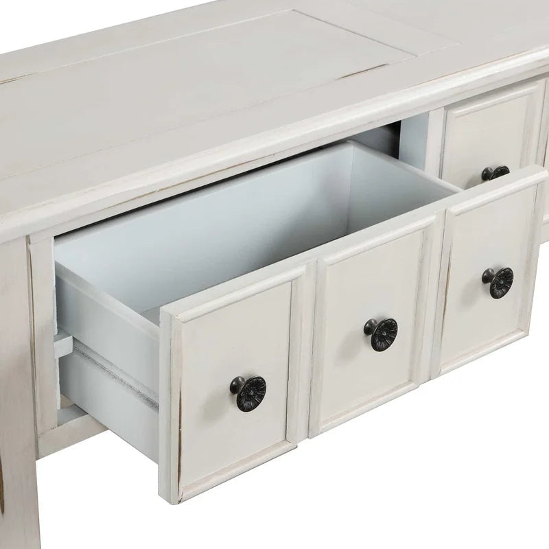 60 Inches Rustic Solid Wood Console Table, Antique White