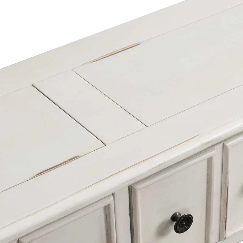 60 Inches Rustic Solid Wood Console Table, Antique White
