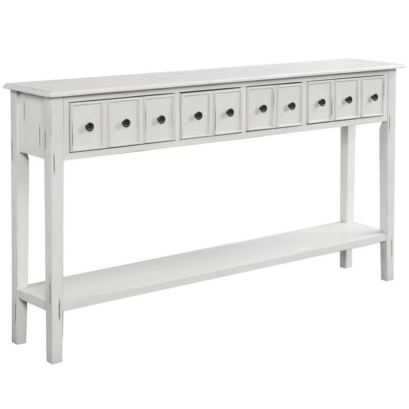 60 Inches Rustic Solid Wood Console Table, Antique White