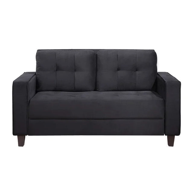 Velvet Square Arm Loveseat Modern Sofa Couch, Black