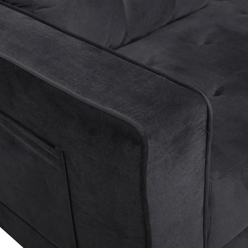 Velvet Square Arm Loveseat Modern Sofa Couch, Black