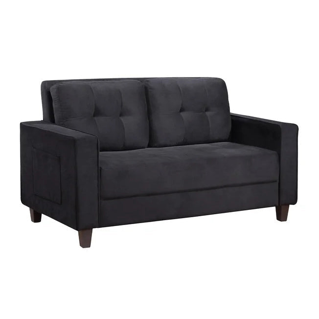 Velvet Square Arm Loveseat Modern Sofa Couch, Black