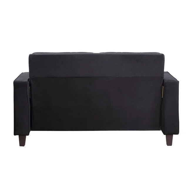 Velvet Square Arm Loveseat Modern Sofa Couch, Black