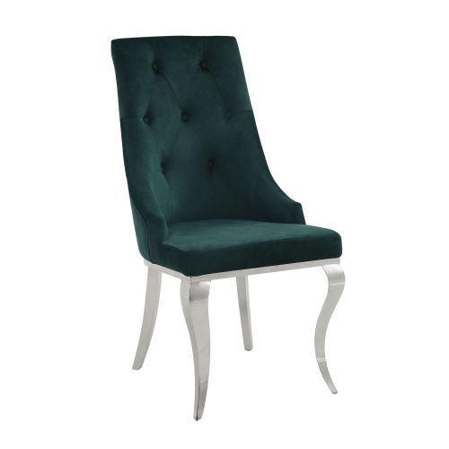 Dining Side Chairs (Set of 2), Green Fabric & Stainless Steel