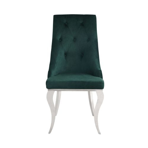 Dining Side Chairs (Set of 2), Green Fabric & Stainless Steel