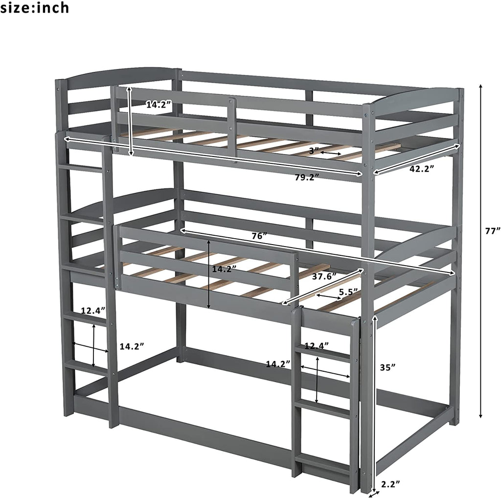 Twin over Twin over Twin Triple Bunk Bed, Gray