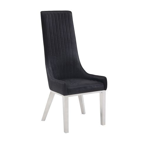 Dining Chairs (Set of 2), Black PU & Stainless Steel