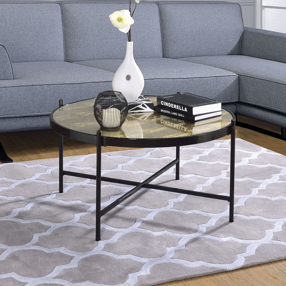 Glass Coffee Table With Metal Base in Black