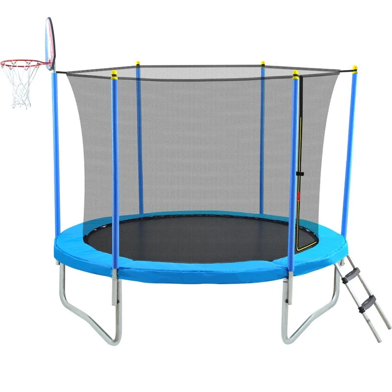 8FT Trampoline with Safety Enclosure Net, Basketball Hoop and Ladder