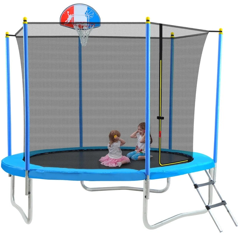 8FT Trampoline with Safety Enclosure Net, Basketball Hoop and Ladder