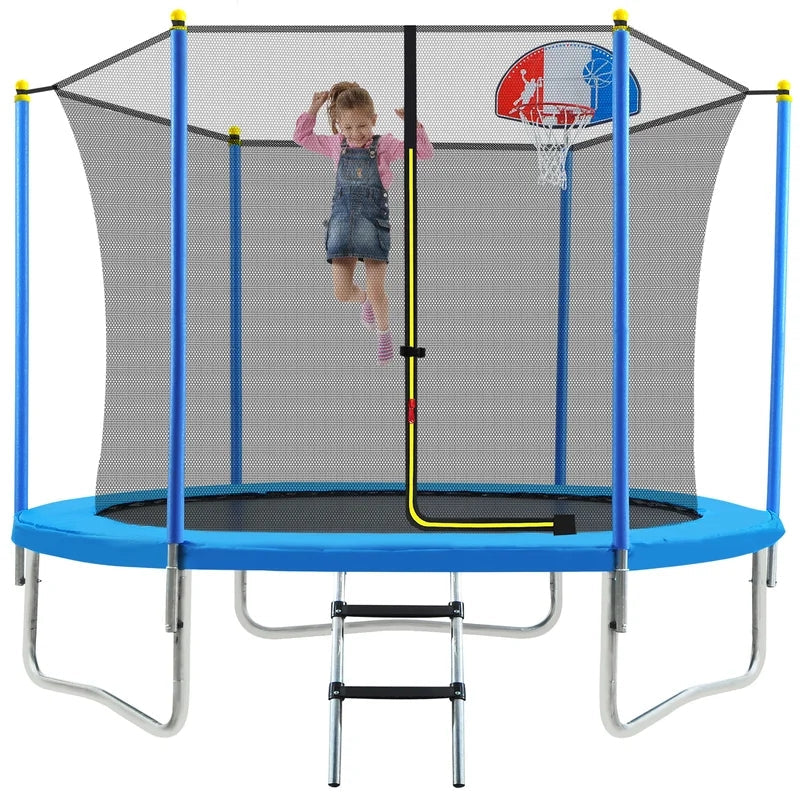 8FT Trampoline with Safety Enclosure Net, Basketball Hoop and Ladder