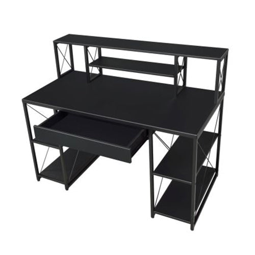 Office Desk with Storage Shelves and Keyboard Tray, Black