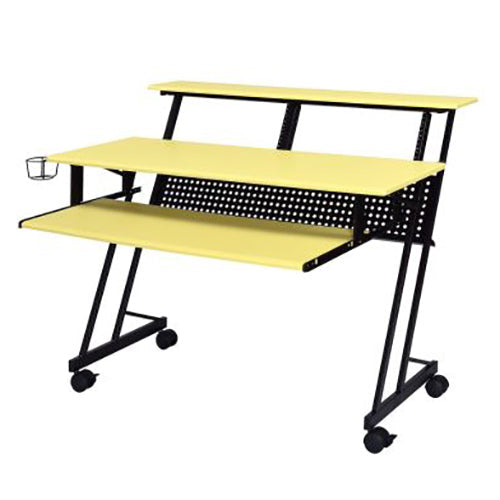 Wooden Computer Desk with Keyboard Tray, Yellow & Black