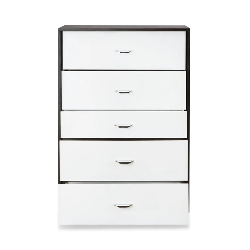 47'' Tall Solid Wood 5 - Drawer Chest Cabinet, White & Espresso