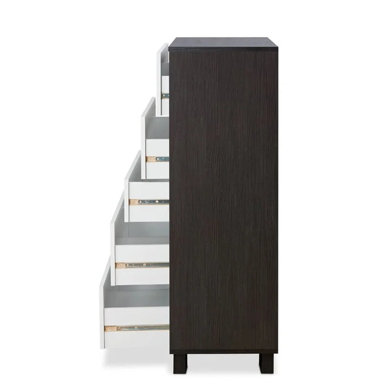 47'' Tall Solid Wood 5 - Drawer Chest Cabinet, White & Espresso