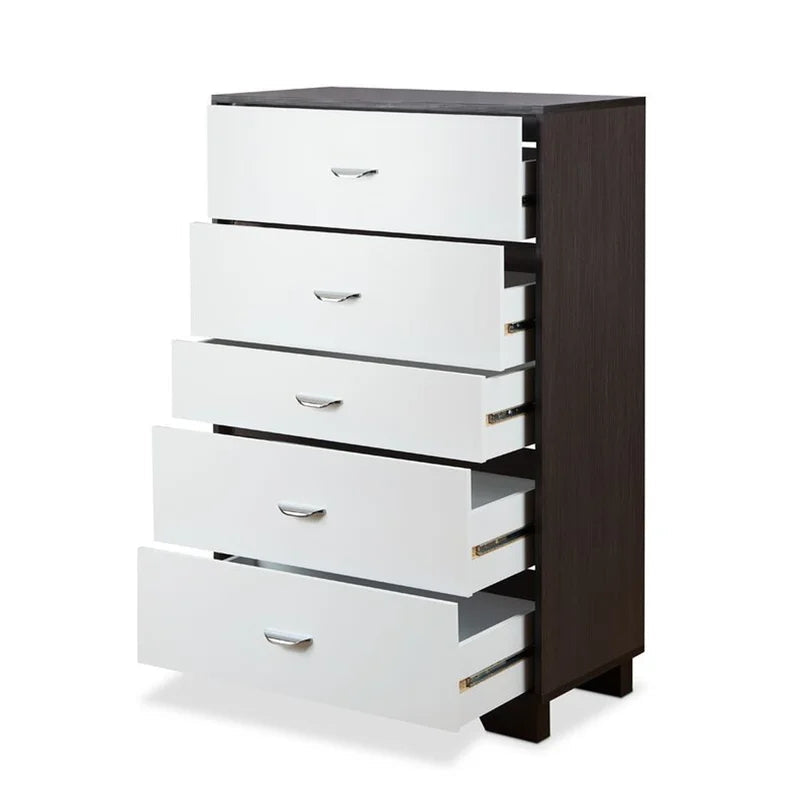 47'' Tall Solid Wood 5 - Drawer Chest Cabinet, White & Espresso