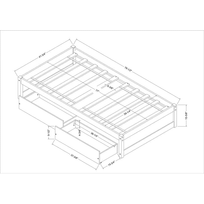 Twin Solid Wood Platform Bed with 2 Storage Drawers, Gray