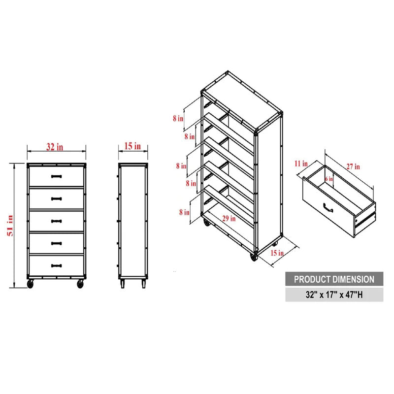 5 - Drawer Chest Collection Cabinet, Weathered Light Oak